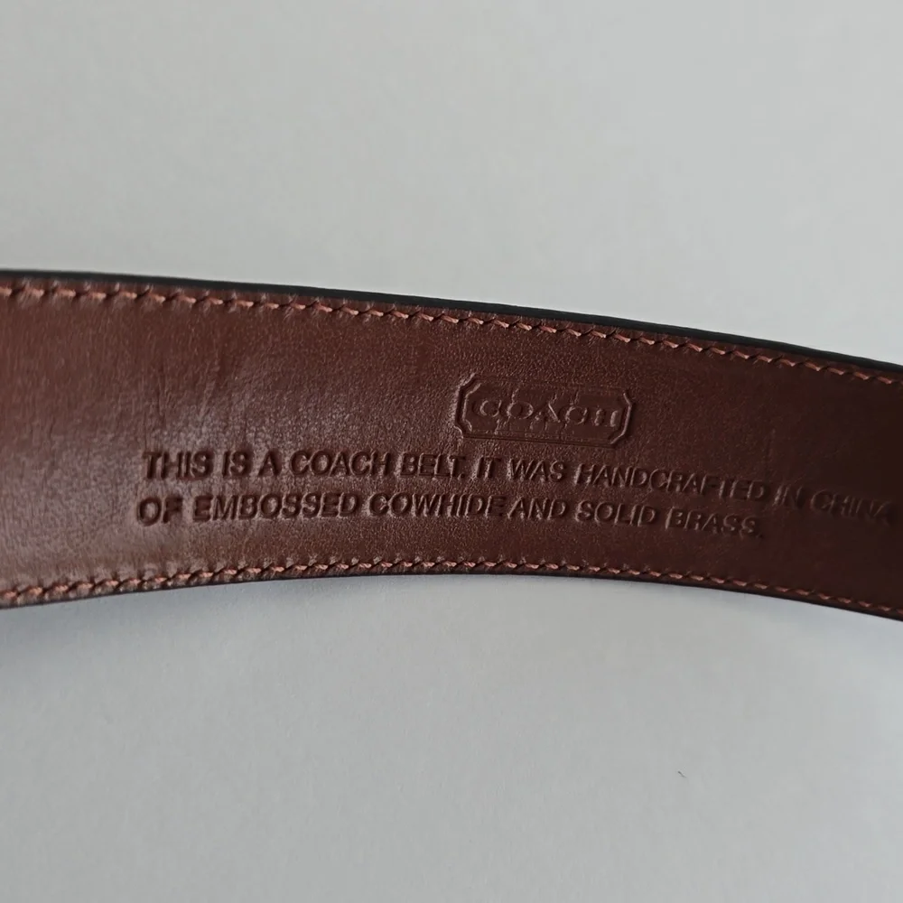 Coach Men's Embossed Cowhide Leather Black Belt Solid Silver Buckle Size 40